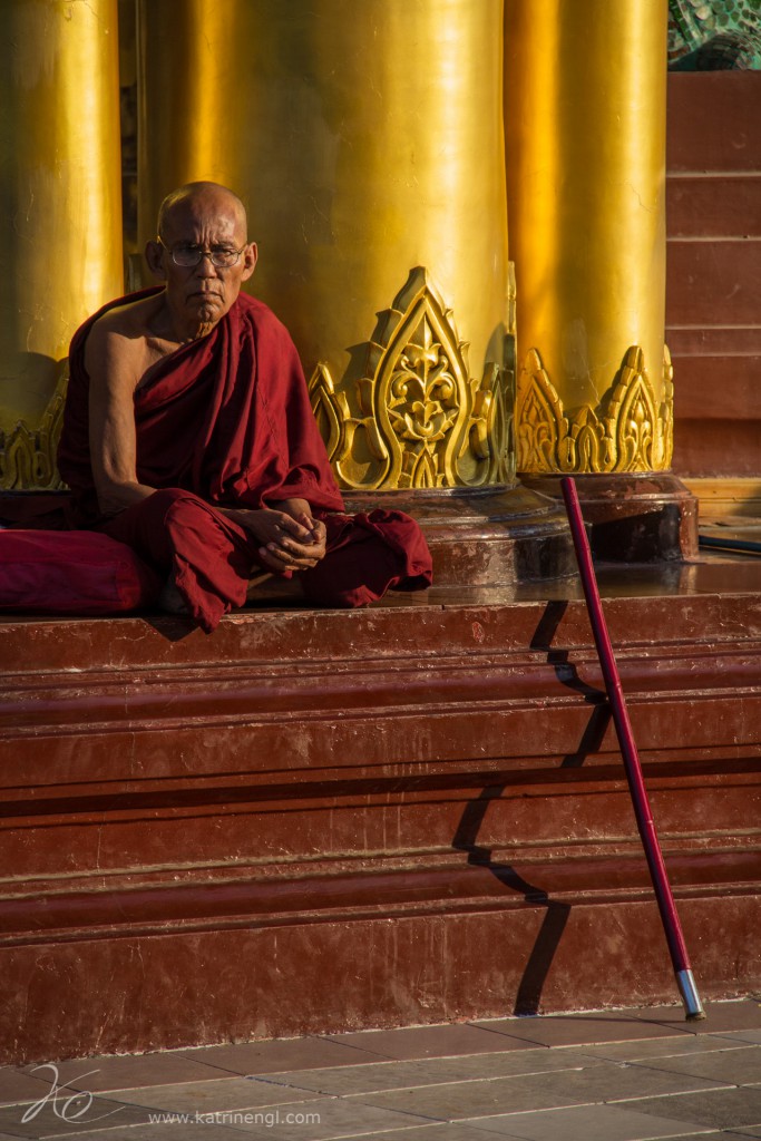 Monk Shwedagon Pagoda Yangon Myanmar